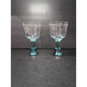 Princess House Pavillion Chalice, Blue Stem Goblet , Set of 2, Elegant Glassware